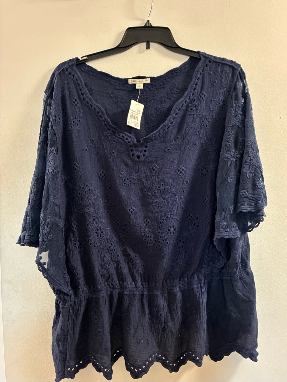 Cato Navy Eyelet Peplum Blouse